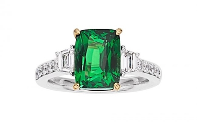 55030: Tsavorite Garnet, Diamond, White Gold Ring The