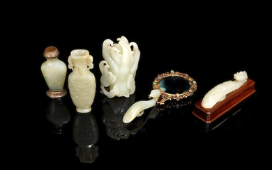 A group of five green jade carvings