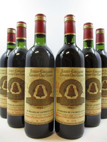 6 bouteilles CHÂTEAU ANGELUS 1983 1er GCC (A) Saint Emilion (2 haute épaule, 4 base goulot