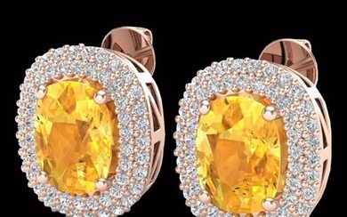 6 ctw Citrine & Micro Pave VS/SI Diamond Earrings 14k Rose Gold