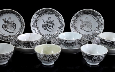 (-), 6 porcelain Encre de Chine/Grisailles cups and...