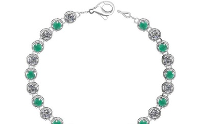 6.00 Ctw SI2/I1 Emerald and Diamond 14K White Gold Bracelet