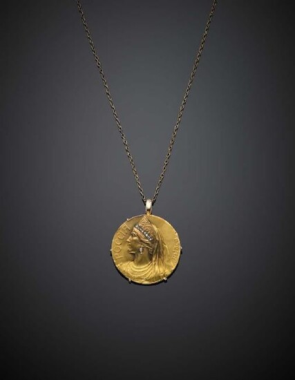 Yellow gold diamond accented russian medal pendant