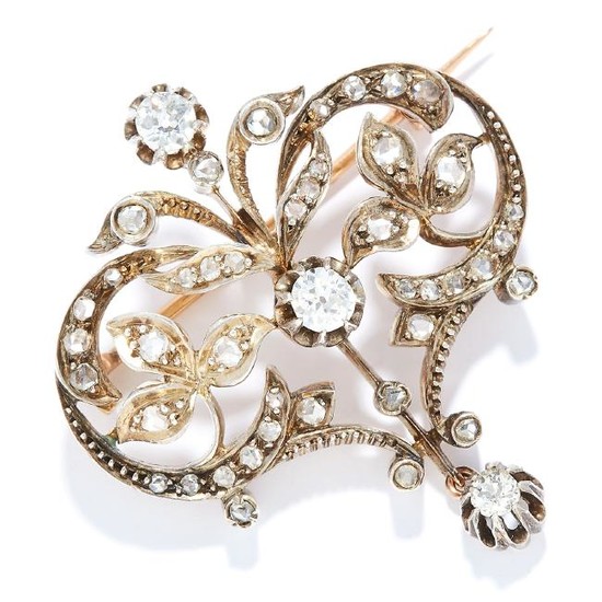 ANTIQUE DIAMOND BROOCH in high carat yellow gold, in