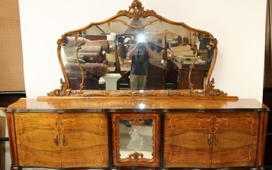 Italian Chippendale inlaid sideboard with mirror