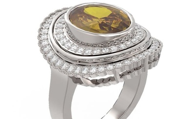 7.16 ctw Canary Citrine & Diamond Ring 18K White Gold