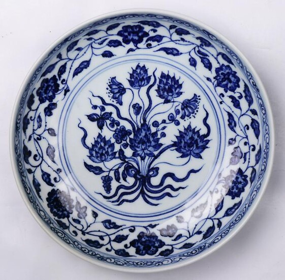 Chinese Blue and White "lotus scroll" Dish