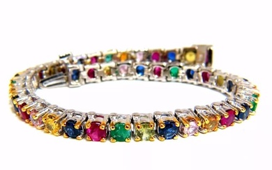 7.50ct natural ruby emerald sapphires diamond tennis bracelet 14kt gem line+