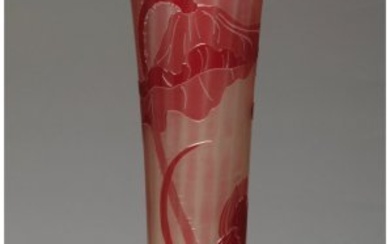 79230: Tall Gallé Fire-Polished Cameo Glass Lotus Vase
