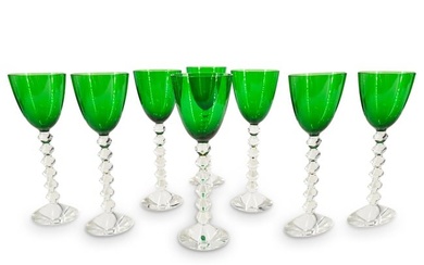 (8 Pc) Baccarat Crystal Emerald Green Rhine Wine Stemware Set