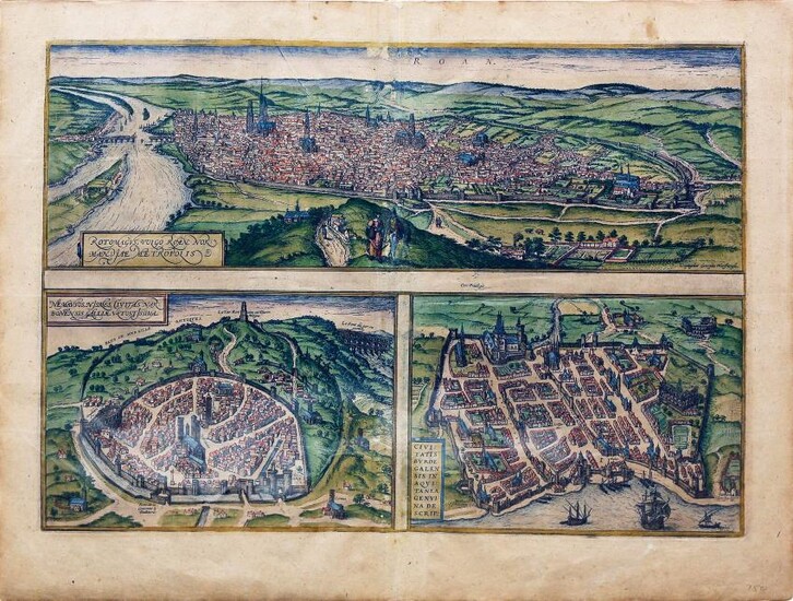 Braun and Hogenberg View of Rouen, Nime and Bordeaux
