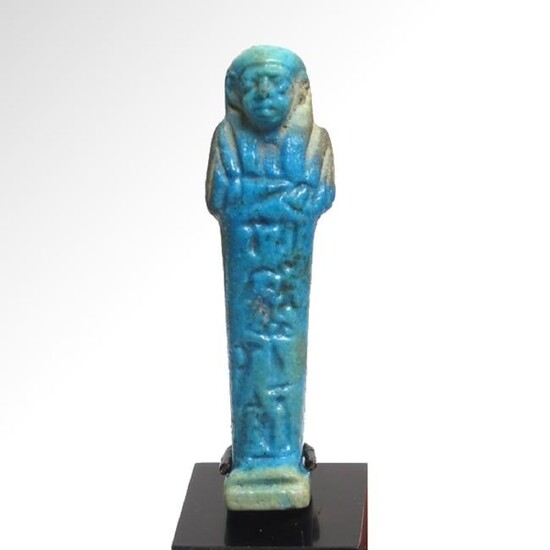 Egyptian Bright Turquoise Faience Shabti, Inscribed on
