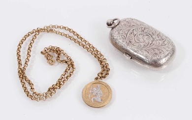 9ct gold St. Christopher pendant on chain together with an Edwardian silver sovereign and half sovereign holder (Birmingham 1906)