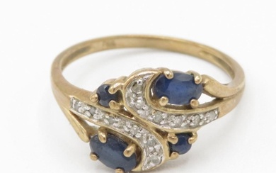 9ct gold vintage sapphire & diamond dress ring (2.2g) Size ...