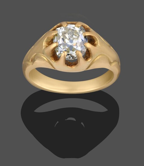 A 14 Carat Gold Gentleman's Diamond Solitaire Ring, the old cut diamond in a yellow claw...