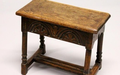 A 17TH CENTURY STYLE OAK JOINT STOOL, with rectangular