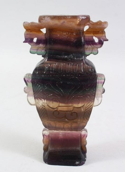 A 19TH CENTURY STYLE CHINESE CARVED AMETHYST VASE, 20CM