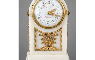 A 19th century French white marble clock, with Ormalu bronze...