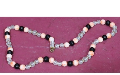 A 9ct gold rock crystal and onyx coral bead necklace, 52.5cm...