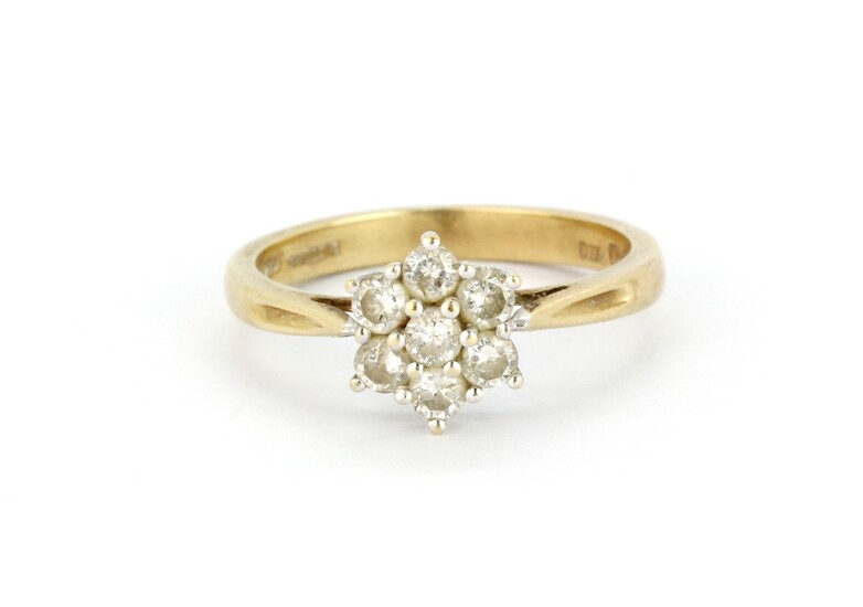 A 9ct yellow gold diamond set cluster ring, approx. 0.50ct overall, (N).
