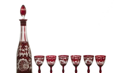 A Bohemian art glass liqueur set