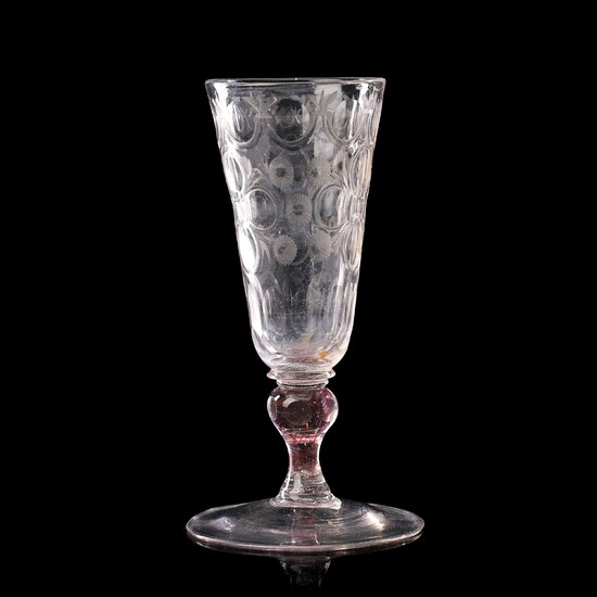 A Bohemian cut and engraved colour twist goblet, first half of the 18th Century.