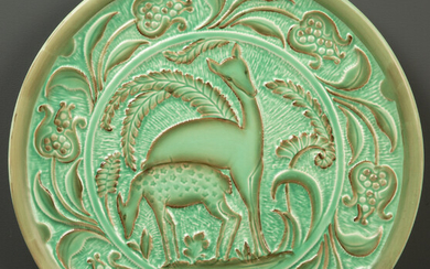 A Burleigh ware art deco style green pottery charger