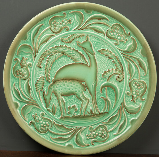A Burleigh ware art deco style green pottery charger