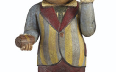 A CARVED AND POLYCHROME PAINT-DECORATED CIGAR STORE FIGURE OF 'PUNCH', POSSIBLY THE WORKSHOP OF SAMUEL ANDERSON ROBB (1851-1928), NEW YORK, LATE 19TH CENTURY