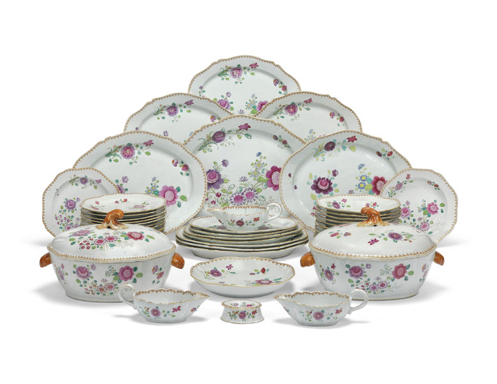 A CHINESE FAMILLE ROSE PART-DINNER SERVICE, QIANLONG PERIOD (1736-1795)