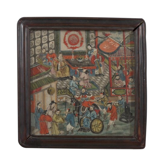 A CHINESE PAINTED MARBLE PLAQUE QING DYNASTY (1644-1912), CIRCA 19TH CENTURY