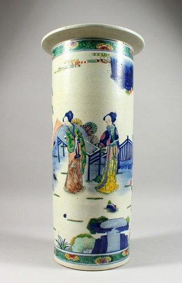 A CHINESE POTTERY STICK STAND, painted with figures in