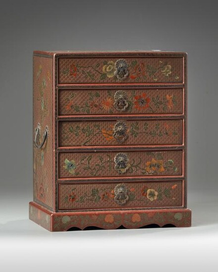 A CHINESE QIANJIN AND TIANQI LACQUER TABLE CABINET