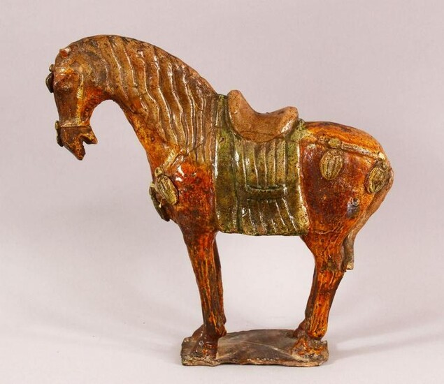 A CHINESE TANG STYLE SANCAI POTTERY MODEL OF A HORSE