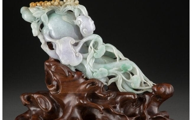 A Chinese Carved Jadeite Lingzhi Figural Group w