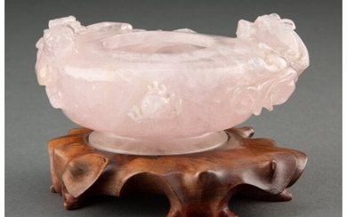 A Chinese Rose Quartz Brush Washer with Stand 3