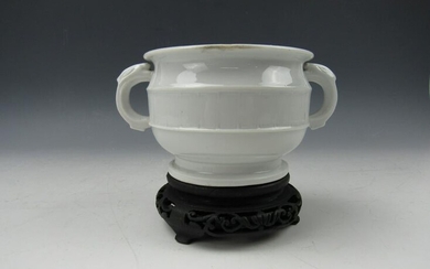 A Chinese White Porcelain Censer with Two Handle