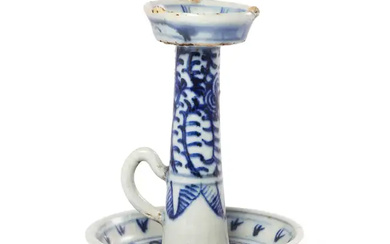 A Chinese blue and white candle holder Republic period Painted under the...