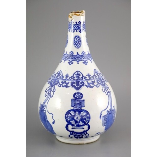 A Chinese blue and white pear-shaped vase, Kangxi period, pa...