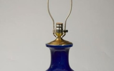 A Chinese blue glazed porcelain vase lamp