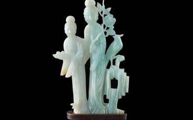 A Chinese carved jadeite 'court ladies' figure, 19th century