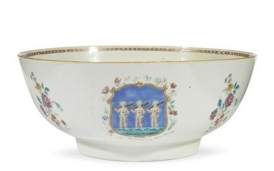 A Chinese export famille rose porcelain punch bowl