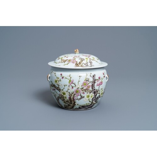 A Chinese famille rose 'kamcheng' bowl and cover with prunus...
