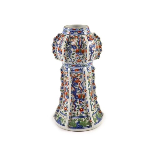 A Chinese wucai beaker vase, gu, Kangxi period, painted with...