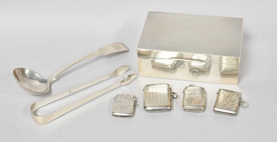 A Collection of Assorted Silver, comprising, an oblong cigarette-box, with...