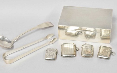 A Collection of Assorted Silver, comprising, an oblong cigarette-box, with...