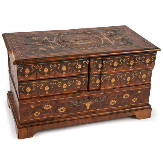 A Continental Marquetry Jewelry Casket