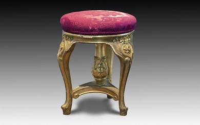 † A FRENCH GILT WOOD PIANO STOOL, 19TH CENTURY