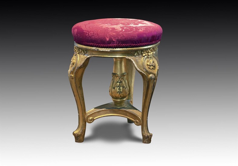 † A FRENCH GILT WOOD PIANO STOOL, 19TH CENTURY