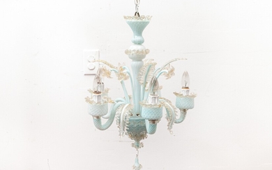A Fantastic And Ornate Murano Glass Chandelier In An Icy Blue